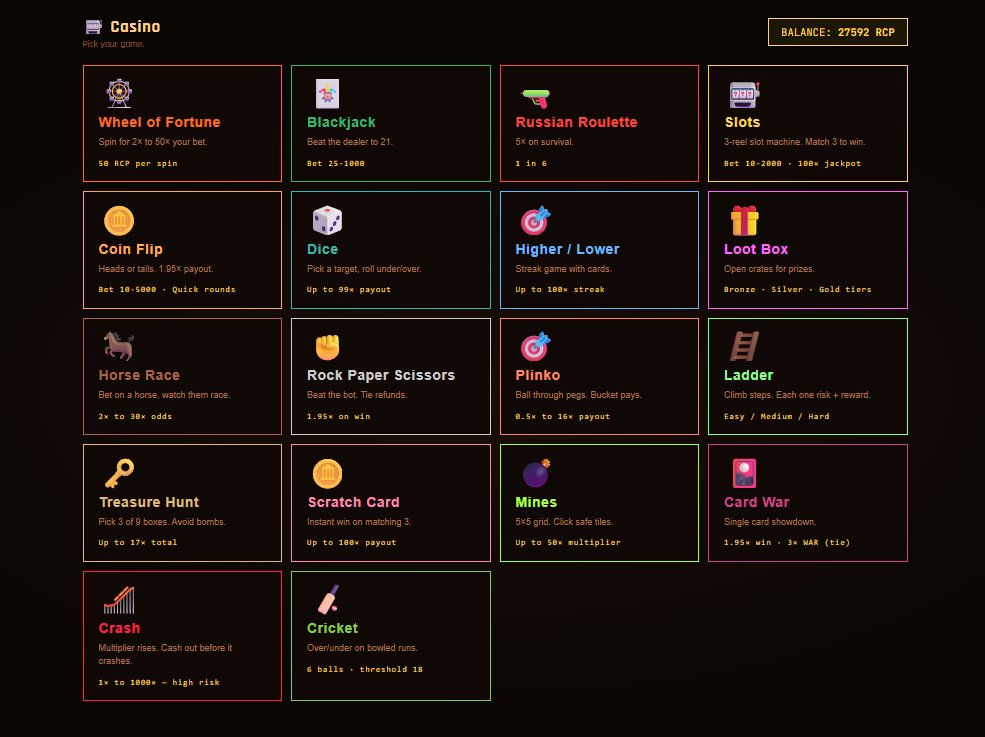 Casino lobby with the full grid of minigames
